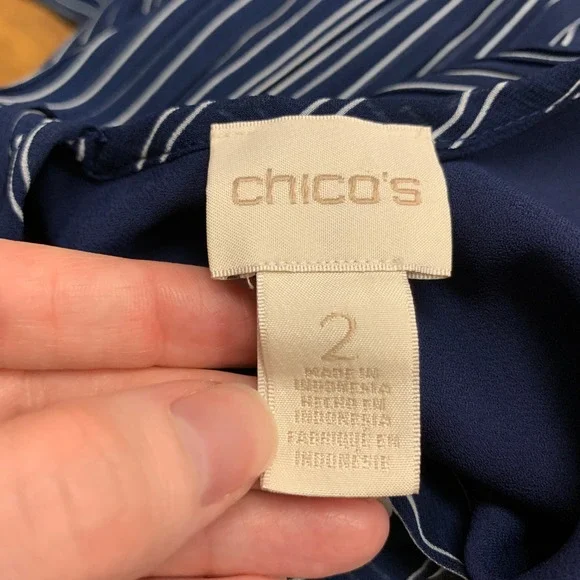 Chico's Pinstripe Tank Top Women Size Large Lace V-Neck Sleeveless Blouse Summer - Picture 4 of 5